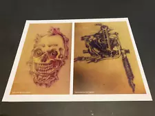 Tattoo Flash Art Print artist John Harden 9x11.5 Skull, Harley motor as Ink Gun