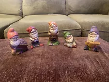 Vintage Hand Painted Ceramic Gnomes (Lot Of 5) 4” To 6”