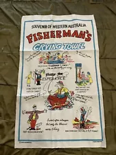 New FISHERMAN’S CRYING TOWEL Esperance Vintage Souvenir Tea Towel Linen Blend