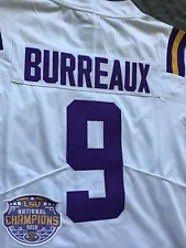 LSU Tigers Football Jersey 9, All Stitched. 2020 Playoff Patch, BURREAUX Edition