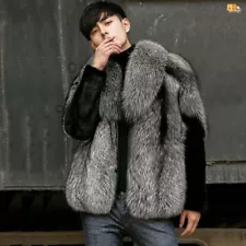 Men's Silver Fox Fur Coat Fashion Jacket Fur One Lapel Thick Warm Overcoats New