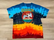 Led Zeppelin Men's T-Shirt XL Tie Dye US Tour 1975 Retro Rock Music Rainbow