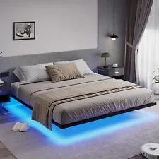 King Size Floating Bed Frame with LED Lights Metal Platform Bed Easy to Assemble