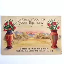 Vintage Postcard To Greet You on Your Birthday Bible Lovers Line Psalm 40:4