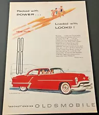 1953 Oldsmobile Super 88 Sedan Rocket Engine - Vintage Color Print Ad / Wall Art