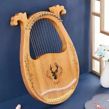 16 Strings Lyre Harp Mahogany Wood Piano Musical Instrument With Tuning Wrench