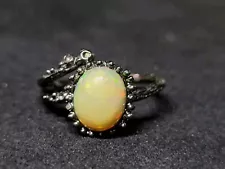 Natural Ethiopian Opal 925 Sterling Silver RingSize 8 2691