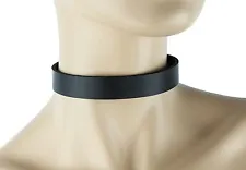 3/4" Wide Plain Genuine Black Leather Choker Collar Necklace Roller Buckle