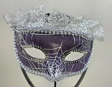 Mardi Gras Masquerade Ball Halloween Costume Purple Silver Spider Lace