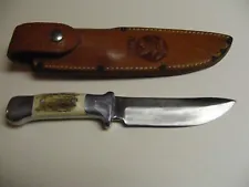 RUANA R.H. KNIFE "M" STAMPED BONNER MONTANA W/ SHEATH 5.25" USA MADE!