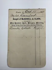 Xenia, Ohio 1887 McDowell & Clark Pine Lumber, Shingles, Flooring Sales Receipt