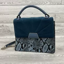 ZARA CITY BAG Blue Animal Print WITH CONTRASTING LEATHER STRAP