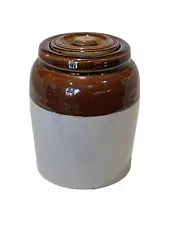 Primitive Stoneware Miniature Ginger Spice Jar with Lid Brown And White 4in Tall