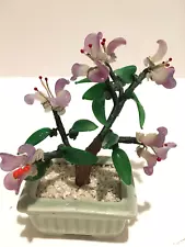 Vintage Japan Bonsai Tree Lavender bougainvillea Green Leaves Mini Planter MCM