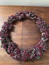 Vintage Berry Bead Christmas Winter Holiday Wreath Holly Pinecone Door Decor