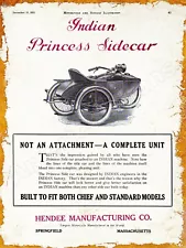 1921 Indian Motorcycles New Metal Sign: Princess Sidecar Pictured for Chief, Std