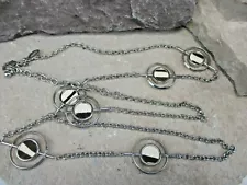 Signed CHICOS Calf Disk Silvertone Long Fashion Necklace