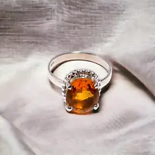Statement Vintage Ring Size 925 Silver Natural Spessartite Garnet