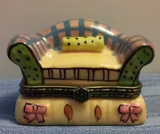 LIMOGES BRIGHTLY PAINTED PLAID SOFA TRINKET BOX - NOW ON SALE!!!