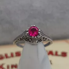 1920s Antique Filigree Sterling Natural Genuine Ruby Ring Unsigned Gorgeous