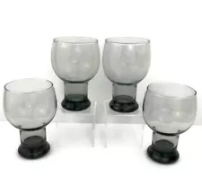 Libbey STAX SMOKE Gray Beer Glasses Goblets (4) Pedestal Vintage Barware