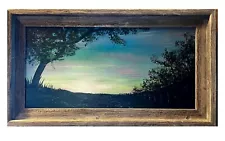 Framed Original Painting On Canvas Bob Ross Type Landscape At Dusk Sunset