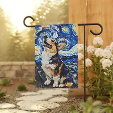 Tricolor Corgi Dog Starry Night Yard Flag, Van Gogh Dog House Flag