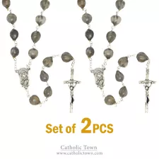 2-Catholic JOB'S TEARS Seed Bead Rosary w/ Madonna and Child medal and Crucifix