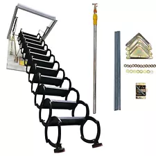 9.84ft Attic Telescopic Folding Ladder Black Hidden Ceiling Pull Down Stairs