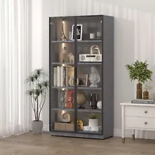 63" Curio Display Cabinet with Glass Door for Living Room,Toy Collectibles