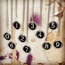 Vintage TYPEWRITER NUMBER KEY NECKLACE chrome BIRTHDAY personalised CHOOSE cool