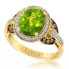 LeVian 14K Yellow Gold H-I SI3 Peridot Diamond 2.84 ct Cocktail Ring Size 7