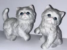 2 - Vintage Homco Porcelain Bisque Playful White Persian Kittens Cats Blue Eyes