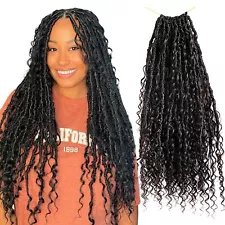 Boho Locs Crochet Braids Pre Looped With Human Hair Extensions Curly Ends Dee...