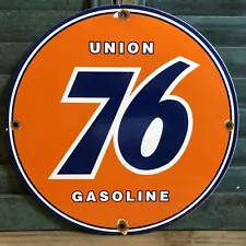 VINTAGE UNION 76 GASOLINE PORCELAIN SIGN GAS METAL SERVICE STATION PUMP PLATE AD