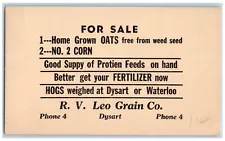 Dysart Iowa IA Postal Card For Sale Products RV Leo Grain c1940's Vintage