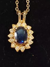 Blue Sapphire/ Diamond Stimulated Stones Pendant