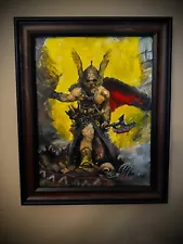 A recreation of Frank Frazetta’s “Dark Kingdom” oil painting on canvas 8.5x11