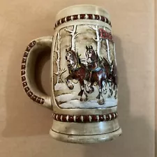 1981 Budweiser Beer Holiday Stein 2nd in Series Snowy Clydesdale Ceramarte Mug