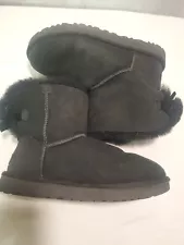 UGG Classic Mini Bailey Bow Boots for Women Size 8 Black 1016501 Fur Lining