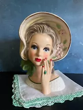 VINTAGE LADY HEAD VASE EXTREMELY RARE ROYAL CROWN 3411 BONNET GIRL 7.25”