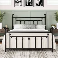 Allewie Metal Platform Bed Frame with Victorian Vintage Headboard and Footboard