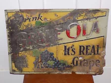 Vintage Drink Grape Ola For Sale Here Tin Embossed Sign