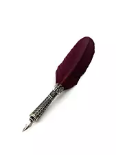 Burgundy Feather Calligraphy Quill Dip Pen Metal Ornate Eagle N Monogram