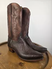 LUCCHESE EXOTIC OSTRICH LEATHER BROWN SIZE 10D COWBOY SNIP TOE BOOTS USA WESTERN