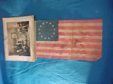 1897 SOUVENIR 13 Star US FLAG From BETSY ROSS HOUSE Gauze w Attached CARD