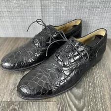 VTG Cole Haan Alligator Dress Shoes Mens Size 10.5 D Oxford Black Leather Italy