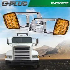 Fit For Freightliner FLD120 Headlight Bezel w/ LED Turn Signal Corner Light Lamp (For: Freightliner FLD120)