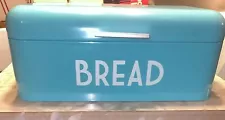 Rebrilliant Retro Turquoise Blue Metal Bread Box Storage Bin Large 16 x 7 x 9