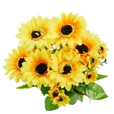 2 Bunches Artificial Sunflowers with Stems for Centerpieces, 13.5 in, Yellow